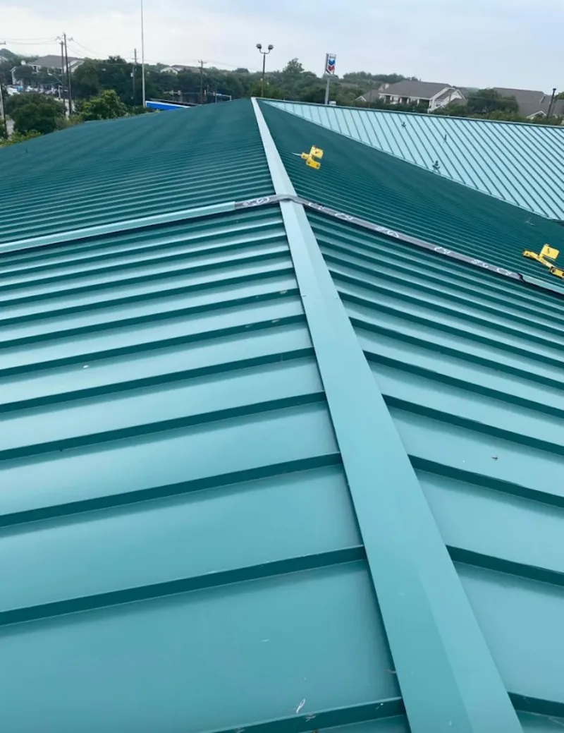 Green commercial metal roof ridge and valley for Metal Roof Repair in Olney